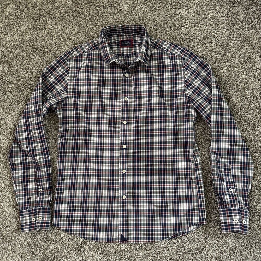 UNTUCKit Claye WF Slim Fit Blue Plaid Button Up Shirt Men's Size Medium